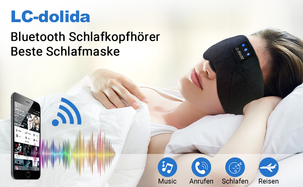 Маска для сну з навушниками Bluetooth, повна блокування світла, для подорожей, відпочинку, йоги та медитації