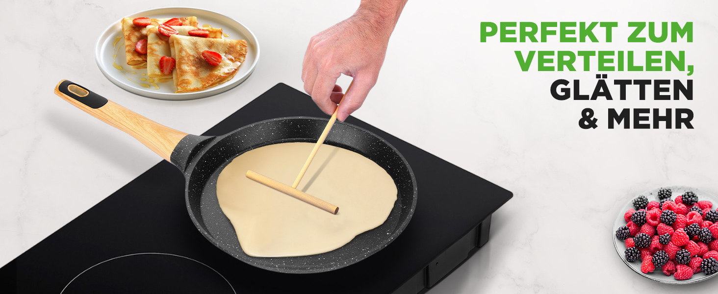 Сковорода для млинців Nutrichef з антипригарним мармуровим покриттям 23 см, індукція, алюміній, з дерев'яною лопаткою