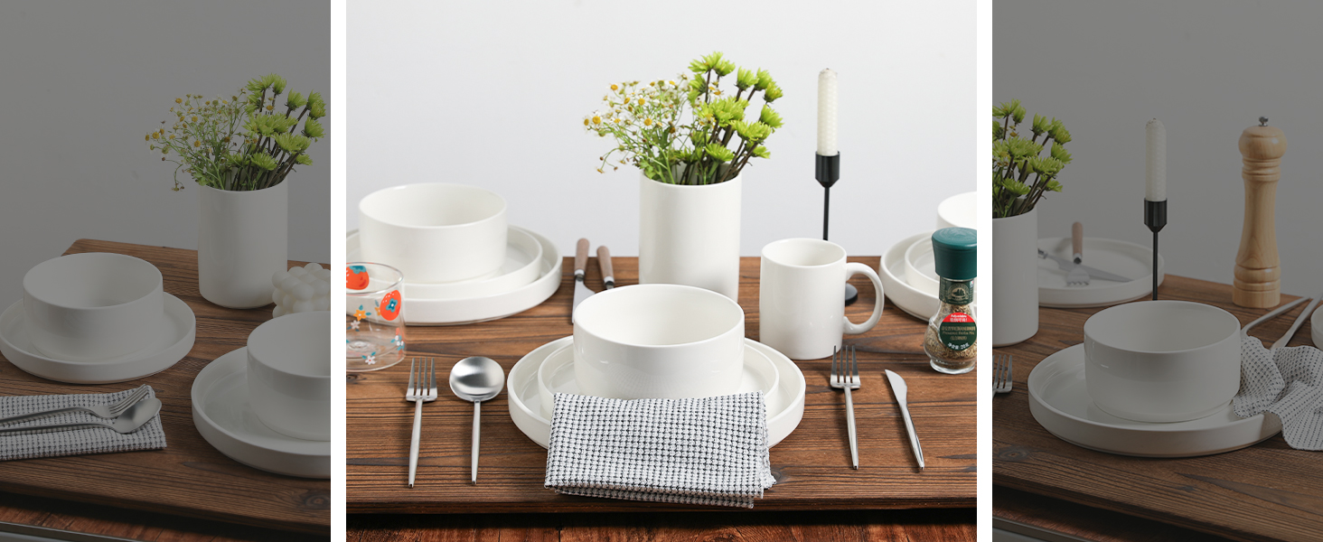 Набір посуду Sweejar Home з кераміки для 4 осіб (12 предметів): порцелянові тарілки та миски, богемський стиль, простий набір для обіду, придатний для миття в посудомийній машині та використання в мікрохвильовій печі