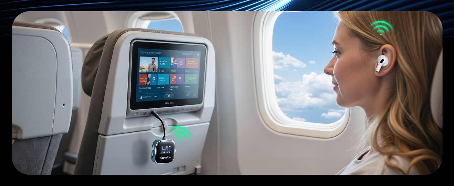 SOOMFON Bluetooth 5.3 Передавач/Приймач 2-в-1: Адаптер для телевізора, фітнесу, навушників (Airpods) з дисплеєм та акумулятором