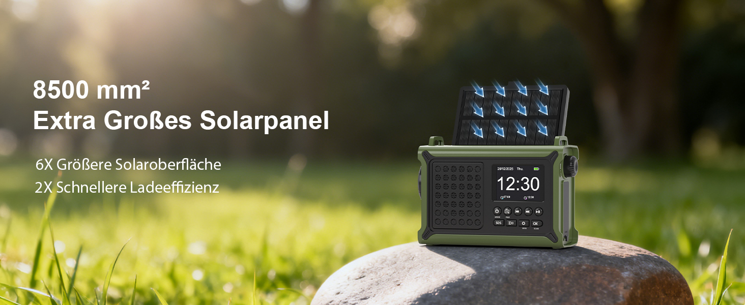 Радіоприймач Kurbelradio з DAB/DAB+/UKW, акумулятор 12000mAh, сонячна панель 8500mm², ручний генератор, Bluetooth 5.0, ліхтарик та світло для читання, для відпочинку на природі, кемпінгу, зелений