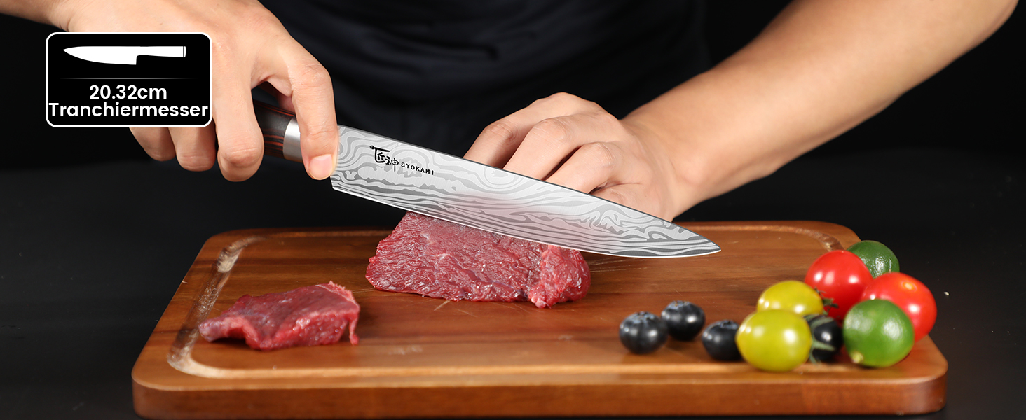 Набір кухонних ножів Messerset 7 предметів у японському стилі з магнітним блоком з акації, сталь карбонова, ергономічна ручка