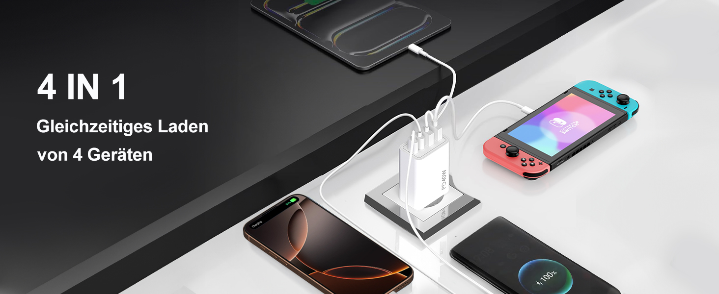Мережевий адаптер USB C 40W з 4 портами (USB-C та USB-A), PD Power Adapter для iPhone, iPad, Pixel та інших пристроїв