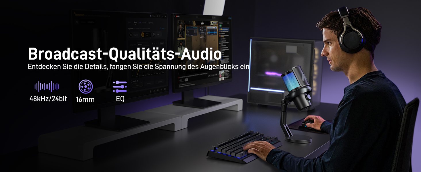 Мікрофон MAONO DM40 Pro бездротовий для ПК з RGB-підсвіткою та ШІ-зміною голосу, шумозаглушення, для геймінгу, подкастингу, стрімінгу, чорний