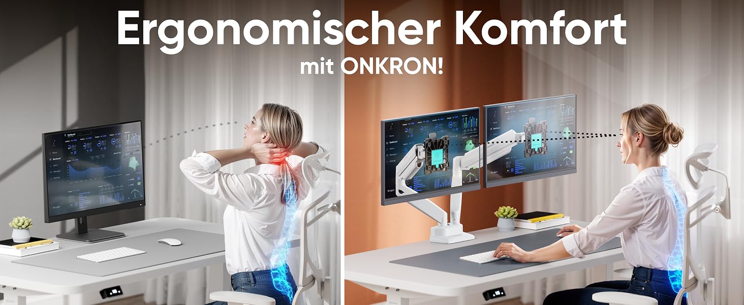 Кронштейн для двох моніторів ONKRON G160-BW (13-32 дюйми), газліфт, до 10 кг на плече, VESA 75x75/100x100, білий/чорний