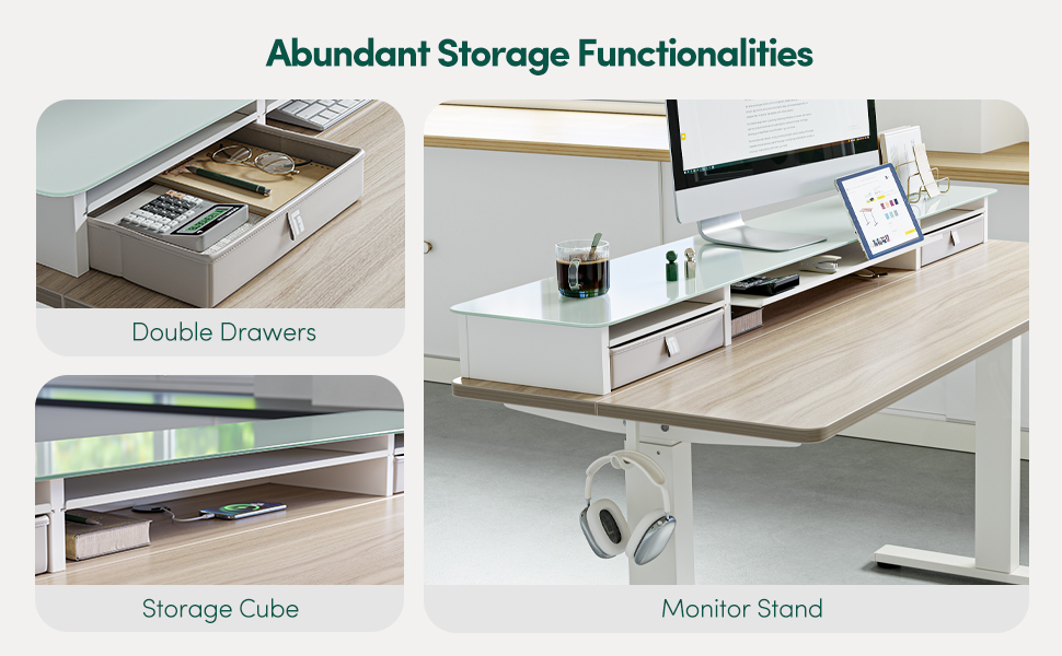 FEZIBO Electric Standing Desk with 2 Drawers - 140x60cm, Memory Control, Anti-Collision System, Light Brown Woodgrain