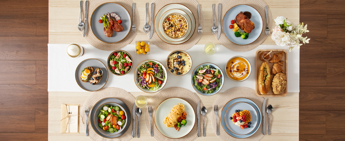 Набір посуду на 6 осіб Vancasso RENO 24-tlg: тарілки, супові тарілки, десертні тарілки, миски, комплект посуду з кераміки, 48 предметів