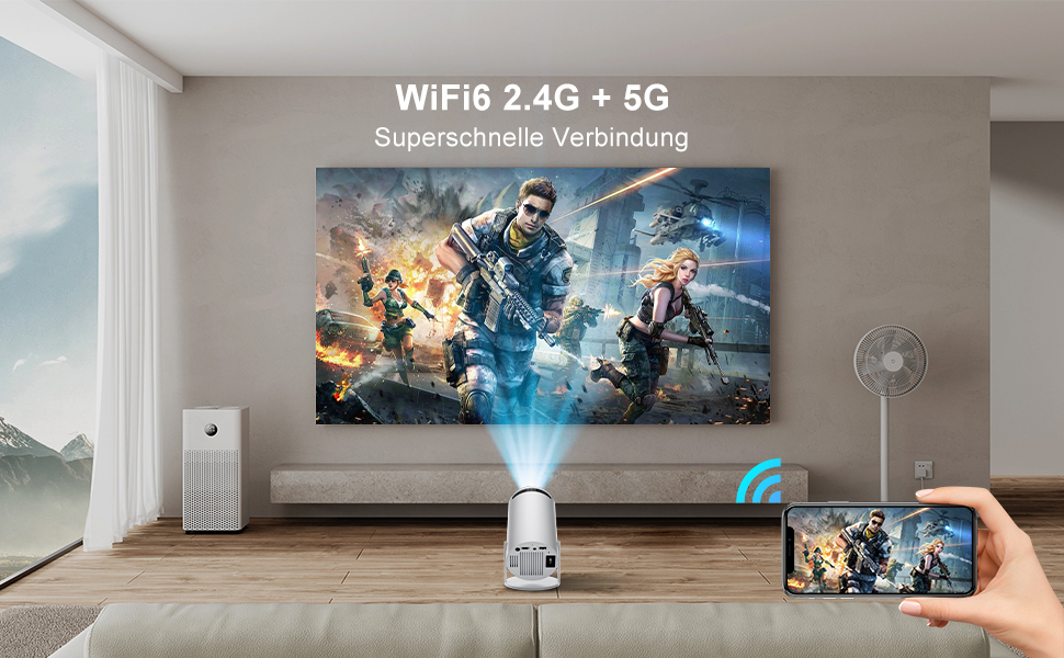 Mini проєктор Salange HY300Pro+: 4K, Wi-Fi 6, Bluetooth 5.2, Android 11.0, для домашнього кінотеатру, обертання 180°, сумісний з Phone/Xbox/Laptop/TV Stick/USB