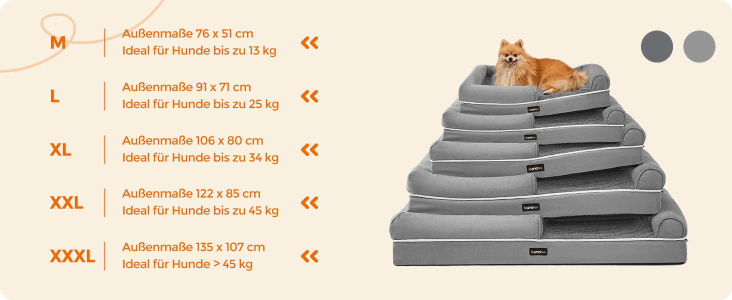 Feandrea Orthopedic Dog Bed, Dog Cushion, Dog Basket, Soft Padding, Dog Sofa, Raised Sides, Removable and Washable Cover, 91 x 71 x 20 cm, Non-Slip Bottom, PGW076G01 (L 135 x W 107 x H 25 cm, Light Grey)