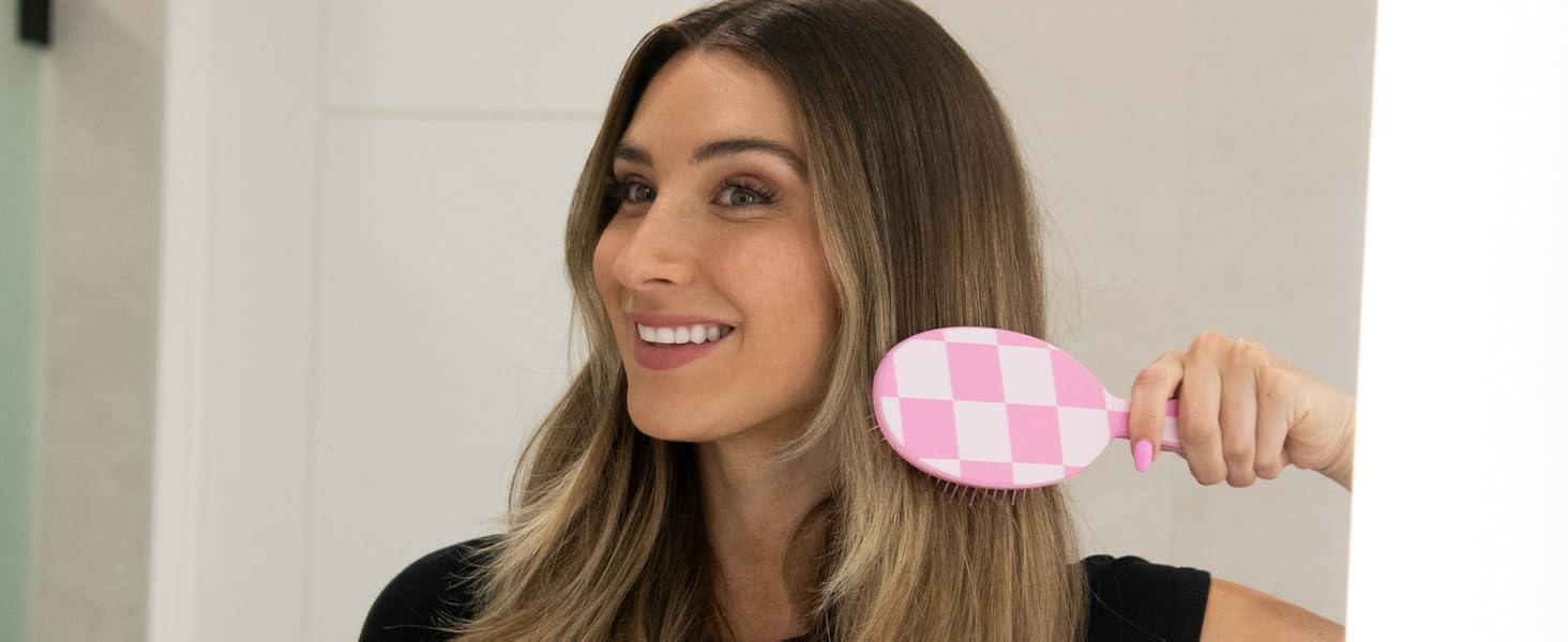 FRAMAR Щітка для волосся без заплутування - для довгого волосся, для жінок, для мокрого волосся, розпушувач, для кучерявого волосся, антизаплутування, рожева в клітинку