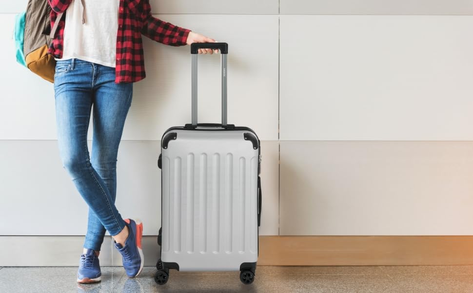 Набір валіз Arebos 4шт з ABS-пластику | Чотири валізи S-M-L-XL | Валіза-троль | З телескопічною ручкою та замком-блискавкою | 360° колеса | Сріблястий колір