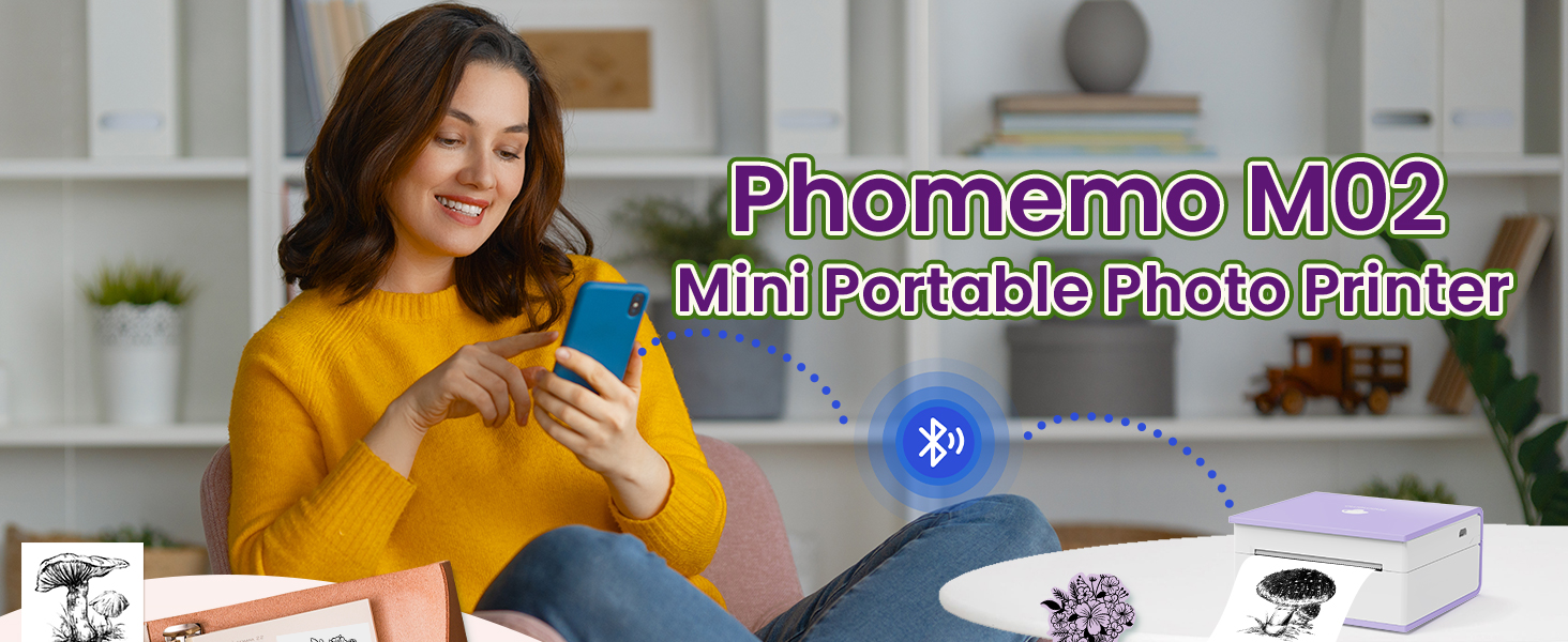 Phomemo Mini Drucker: Портативний термальний фотодрук, USB, сумісний з Android/iOS, для щоденників, навчання, DIY, зелений, M02, з рулоном паперу