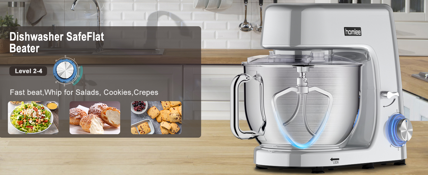 Кухонна машина-міксер 1800W з чашею 7.2L з нержавіючої сталі, 6 швидкостей, низький шум, багатофункціональна (срібна)