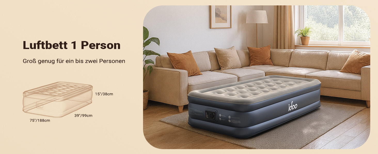 Надувний матрац iDOO для 2 осіб з електричним насосом, 152x203x46 см, для кемпінгу, 295 кг MAX