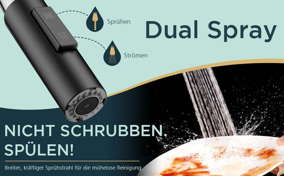 Кран кухонний FORIOUS чорний з висувною лійкою, поворотний на 360°, матовий, для кухні