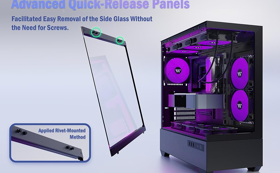 Корпус ПК KEDIERS G800-B50F з 5 вентиляторами PWM ARGB, Mid-Tower, чорний, з панеллю з загартованого скла