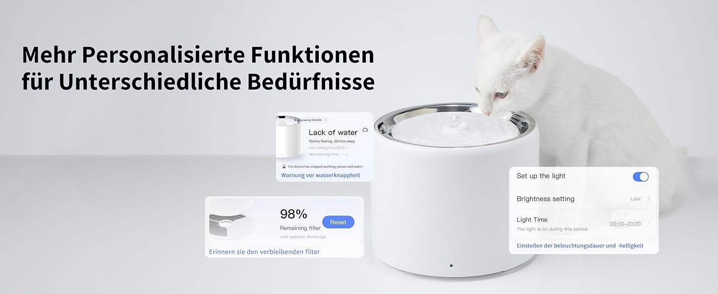 PETKIT Бездротова водяна помпа для автоматичного фонтанчика для котів та собак, з нержавіючої сталі, антибактеріальна