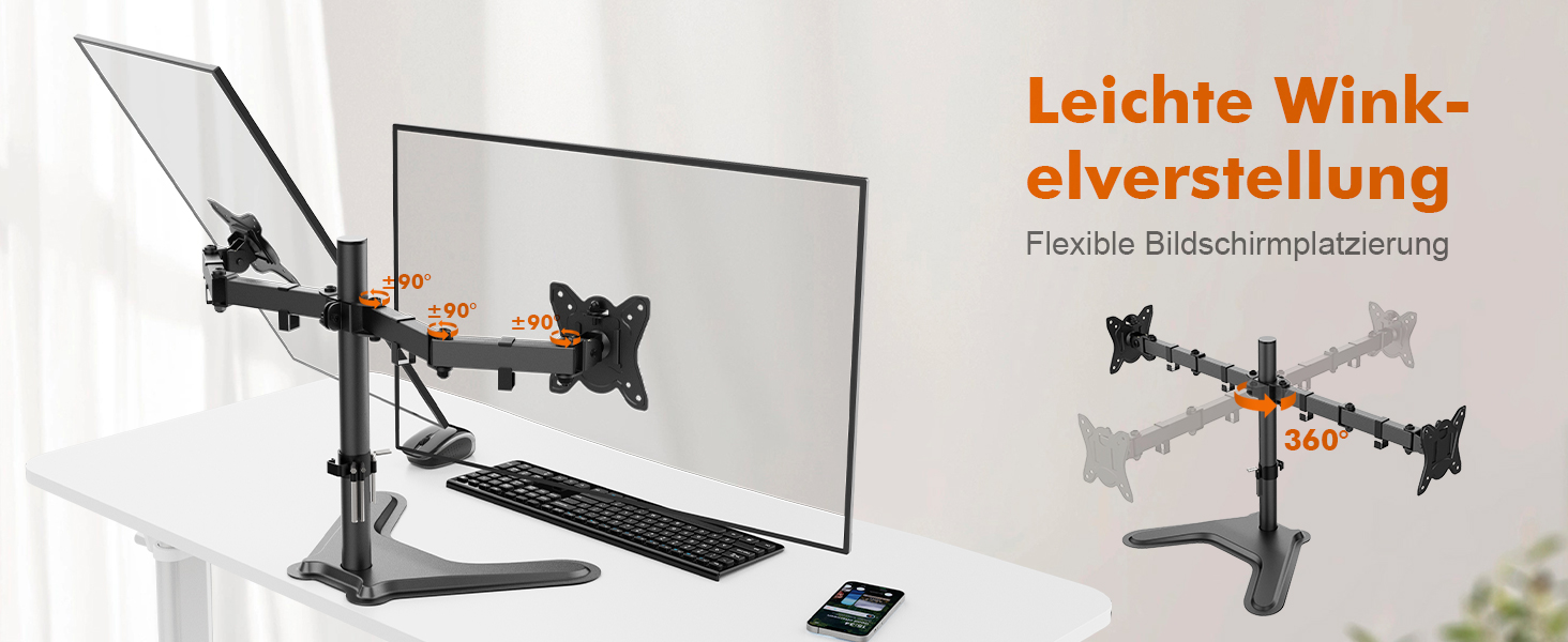 Тримач для монітора GRIFEMA для 2 моніторів, 13-27 дюймів, регульований, гнучкий, VESA 75/100mm, GB2001A-2 (U-основа)