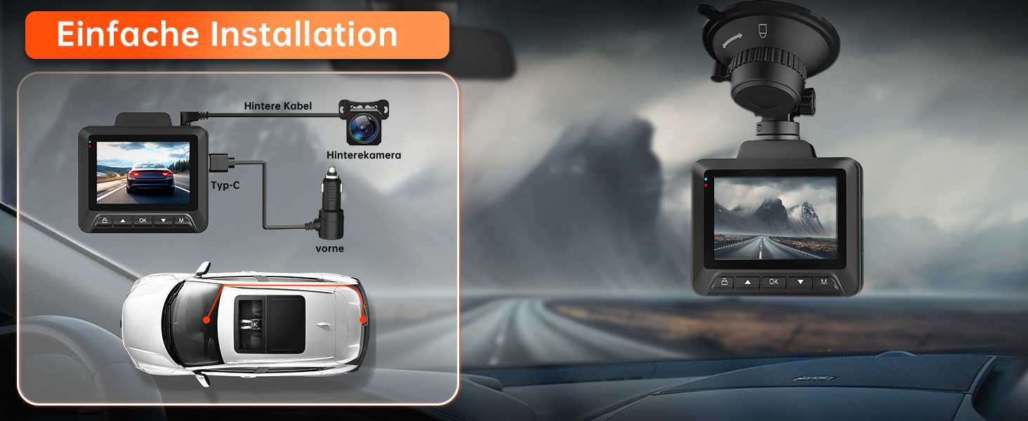 Відеореєстратор Auto Dashcam 4K+1080P з GPS, WiFi, паркуванням, подвійний об'єктив, 32GB карта пам'яті, 170° кут огляду, Super нічне бачення, G-сенсор, циклічна запис, керування через APP, Max 256GB, чорний