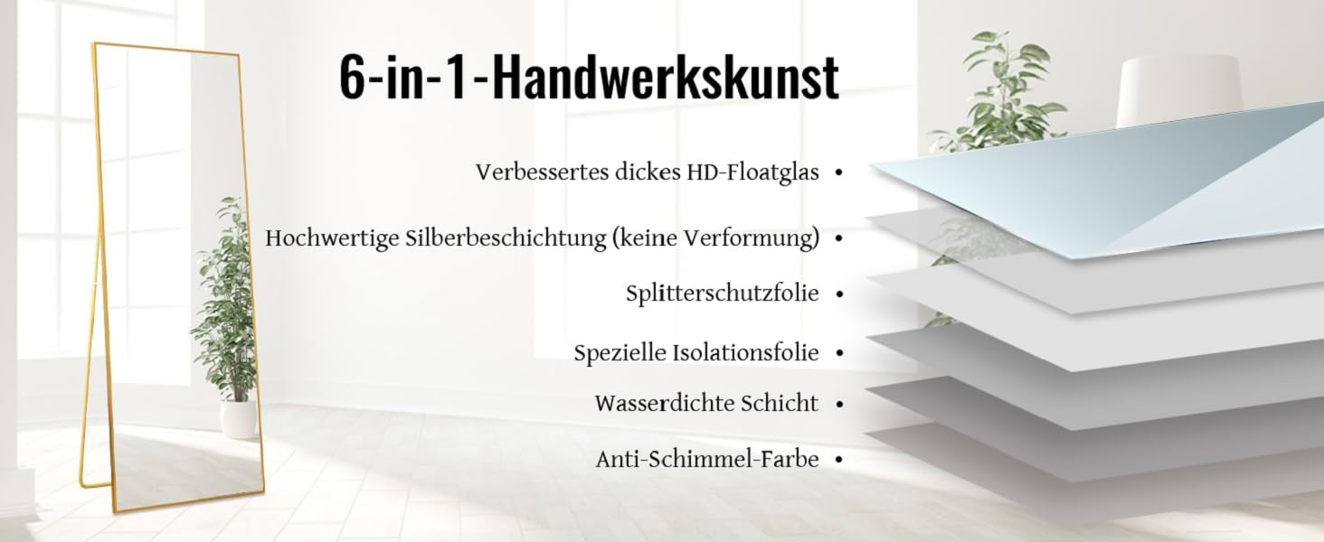 Stehender Ganzkörperspiegel mit Metallrahmen
