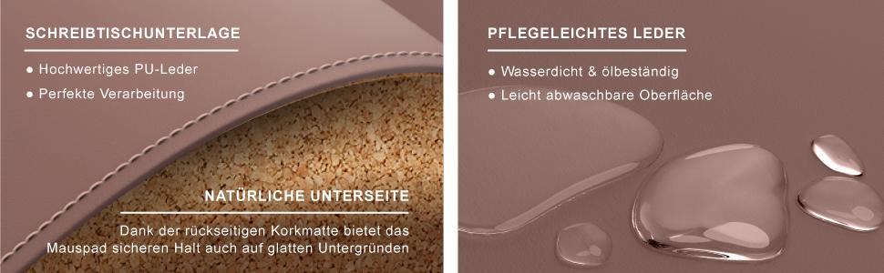 CSL Килимок для миші на стіл XXL з PU шкіри та корка 800x400 мм - Еко килимок для офісу та дому, чорний (коричневий відтінок)