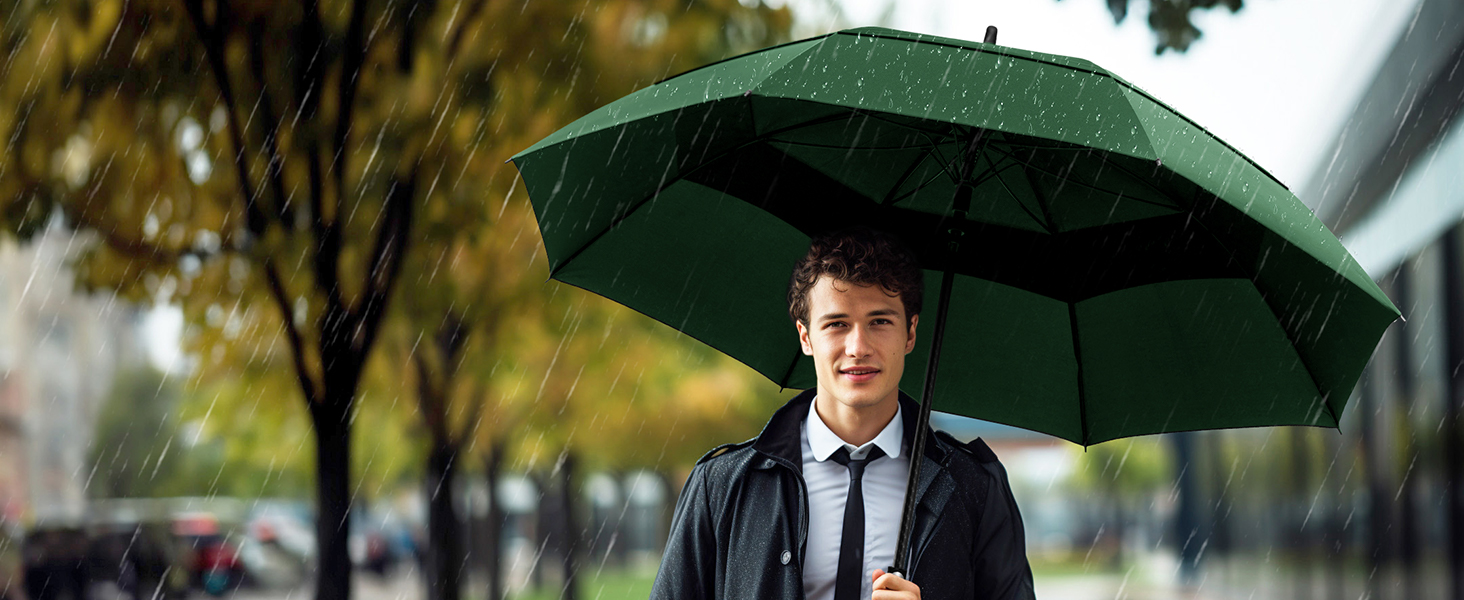 TECKNET Гольф-парасолька XXL, велика парасолька, штормостійка, автоматична, з EVA-ручкою, для жінок та чоловіків (зелена, діаметр 150 см)