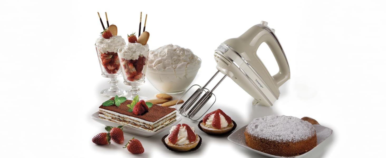 Міксер ручний Ariete Vintage 1548, 450W, Бежевий, 5 швидкостей, турбо-функція, 2 насадки для тіста та збивання