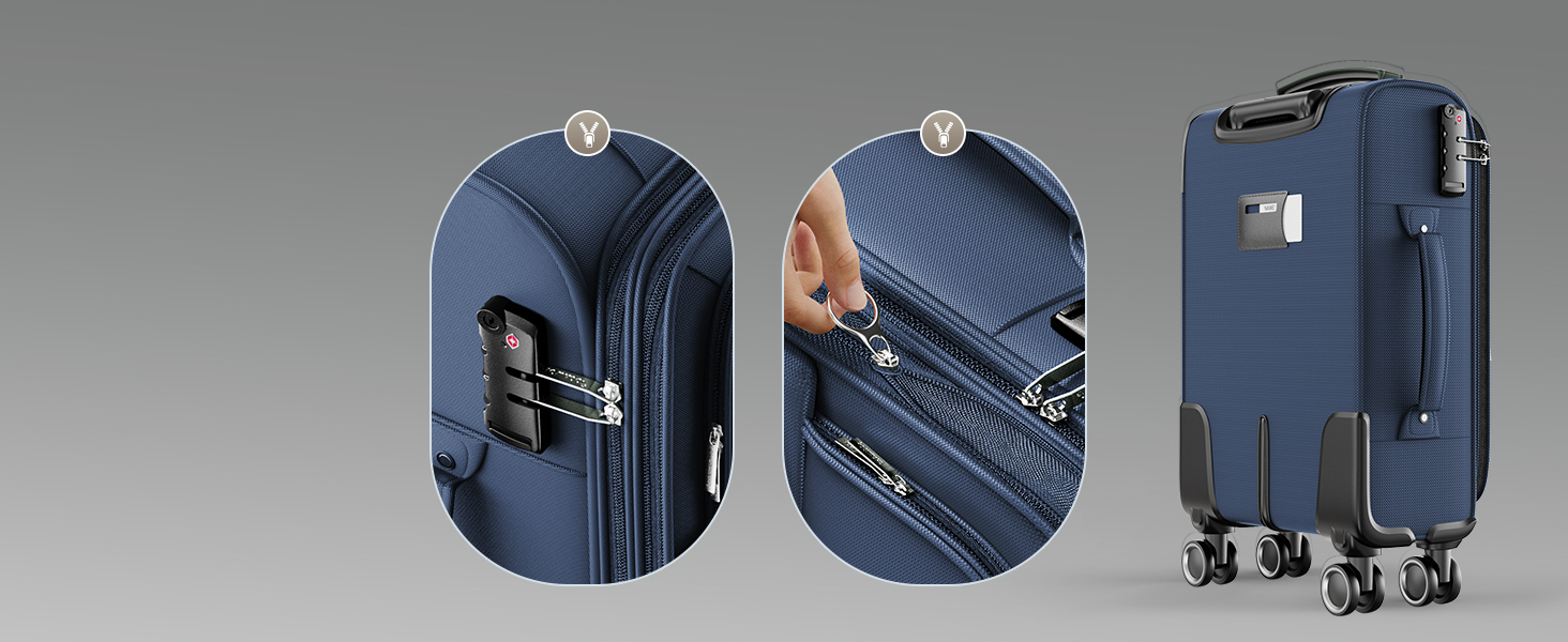 Набір валіз SHOWKOO 3 шт. з м'якою шкаралупою, розширюваний, легкий, міцний, з TSA замком та 4 колесами (1 шт. - блакитний)