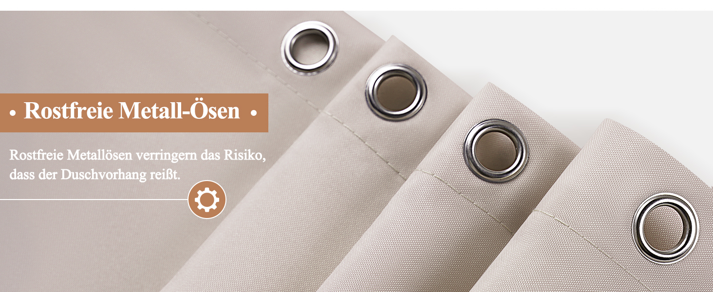 Штора для душу EurCross 180x200 см, текстильна, водонепроникна, бежева. З антигрибковим покриттям, машинне прання, з 12 кільцями