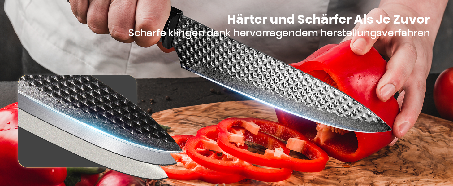 Набір ножів Messerblock Set, 7 предметів: професійний кухонний набір з блоком, з високоякісної нержавіючої сталі та ергономічними ручками, для дому. Чорний колір.