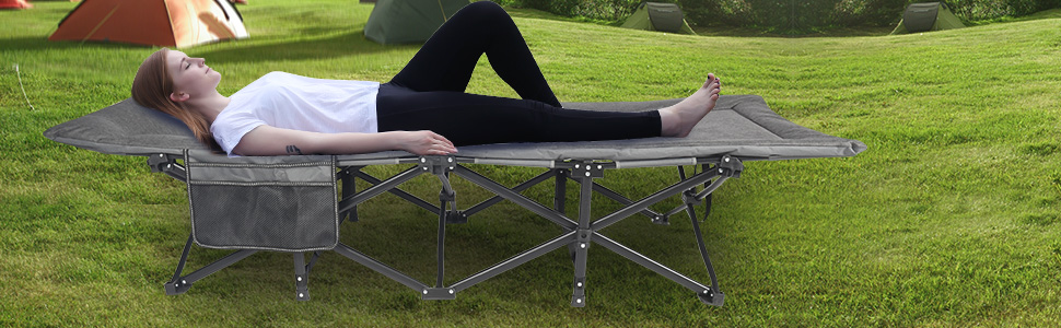 Кемпінгове ліжко REDCAMP XL з матрацом для дорослих, 226 кг, широке, розкладне, для відпочинку на природі, для гостей, для офісу, чорне