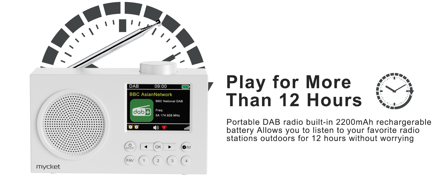 Портативне DAB/DAB+ радіо з цифровим радіо UKW, FM, Bluetooth 5.0, подвійний будильник, 40 попередніх станцій, 2.4' кольоровий дисплей