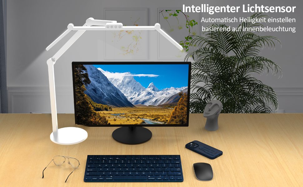 LED лампа настільна 72 см з регулюванням яскравості, денне світло, поворотна, для офісу та дому, автоматична лампа для роботи та малювання, білий колір