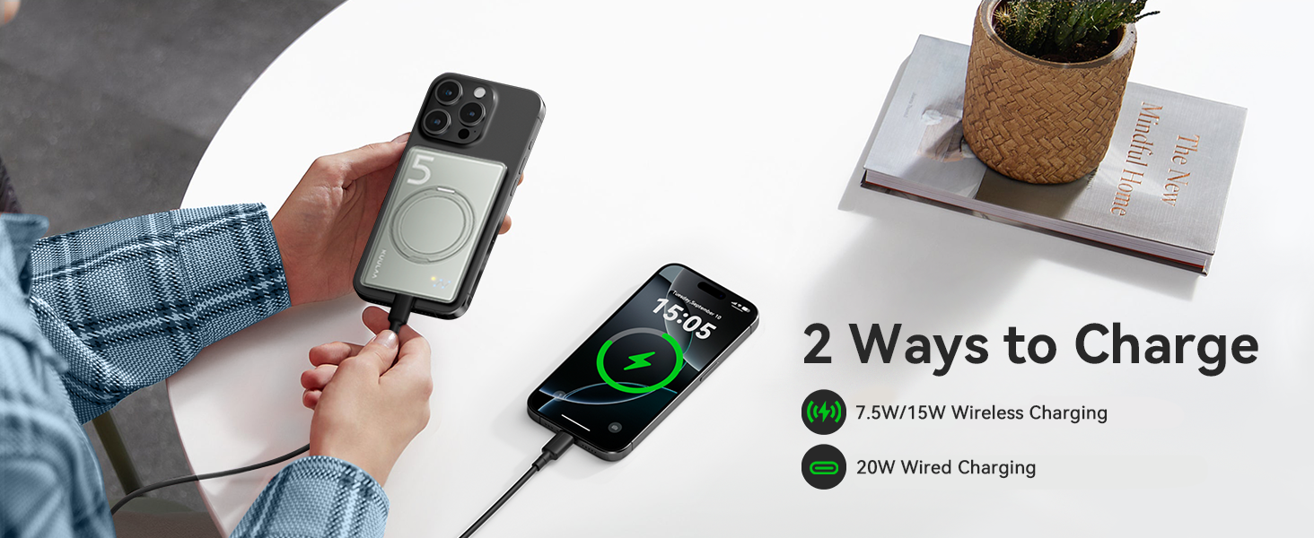 Powerbank Kuulaa MagSafe 5000mAh, Швидка зарядка, USB-C, для iPhone 17/16/15/14/13/12/Pro/Pro Max, срібло