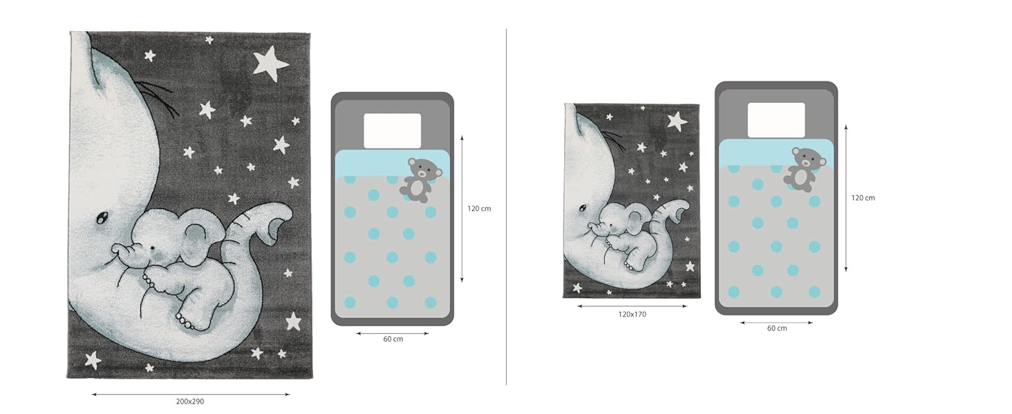 Дитячий килим круглий Elefant Design, короткий ворс, блакитно-сірий 120 см для хлопчиків та дівчаток. Антиалергенний, м'який килим в дитячу кімнату