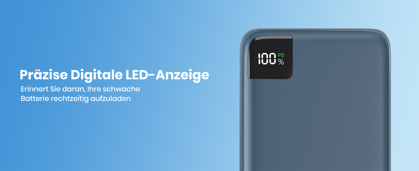 Power Bank SOARAISE 27000mAh з LED-дисплеєм: зарядний акумулятор для телефону та планшета (блакитний)