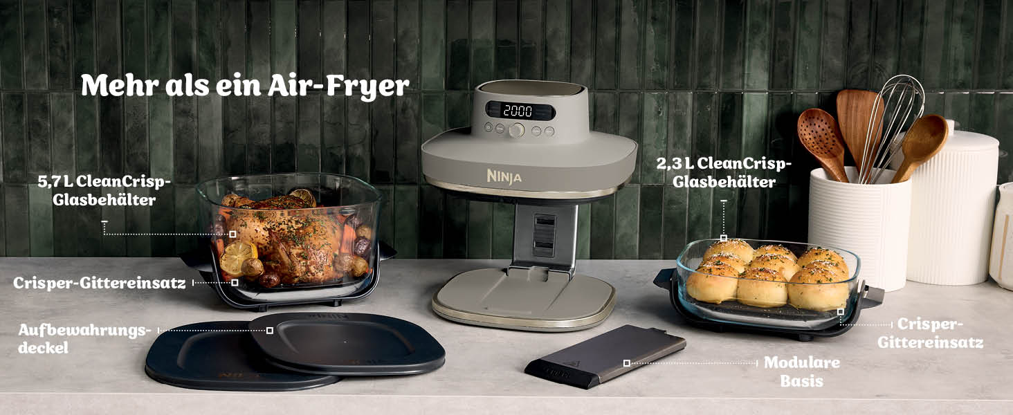 Скляна аерофритюрниця Ninja CRISPi PRO XL з 5 функціями, колір Stone Gold