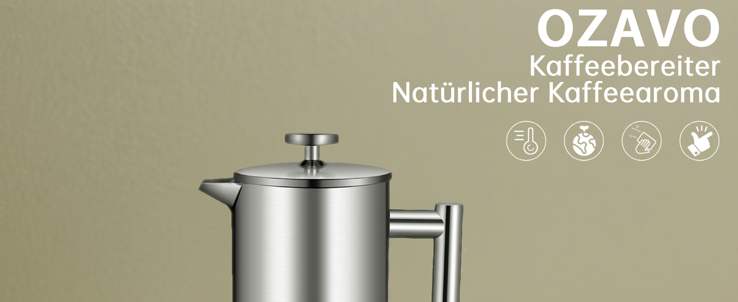 Френч-прес для кави 1L з нержавіючої сталі, термоізольований, з подвійними стінками та 5 фільтрами