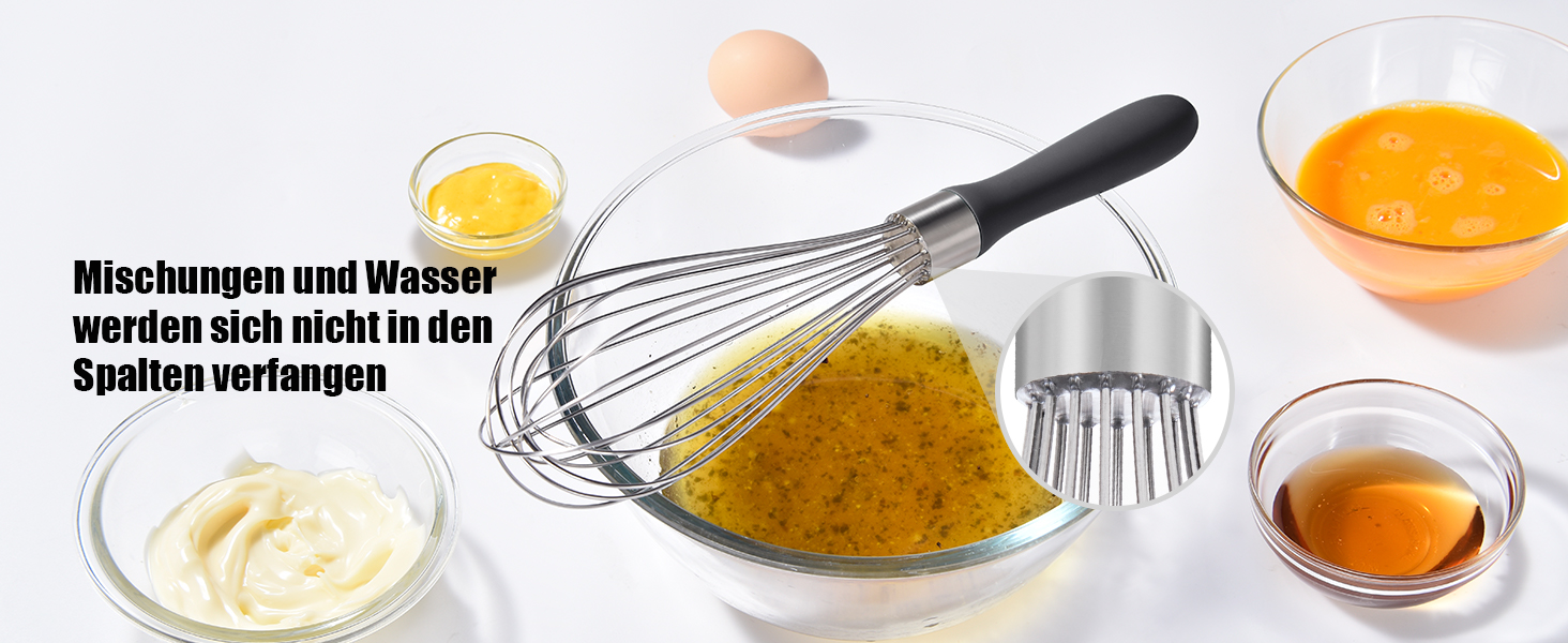 Віскер Доosu 28 см для приготування їжі, кулька з нержавіючої сталі 18/8, міцний ручний віскер для змішування, збивання, збивання (чорний) Чорний M-28cm