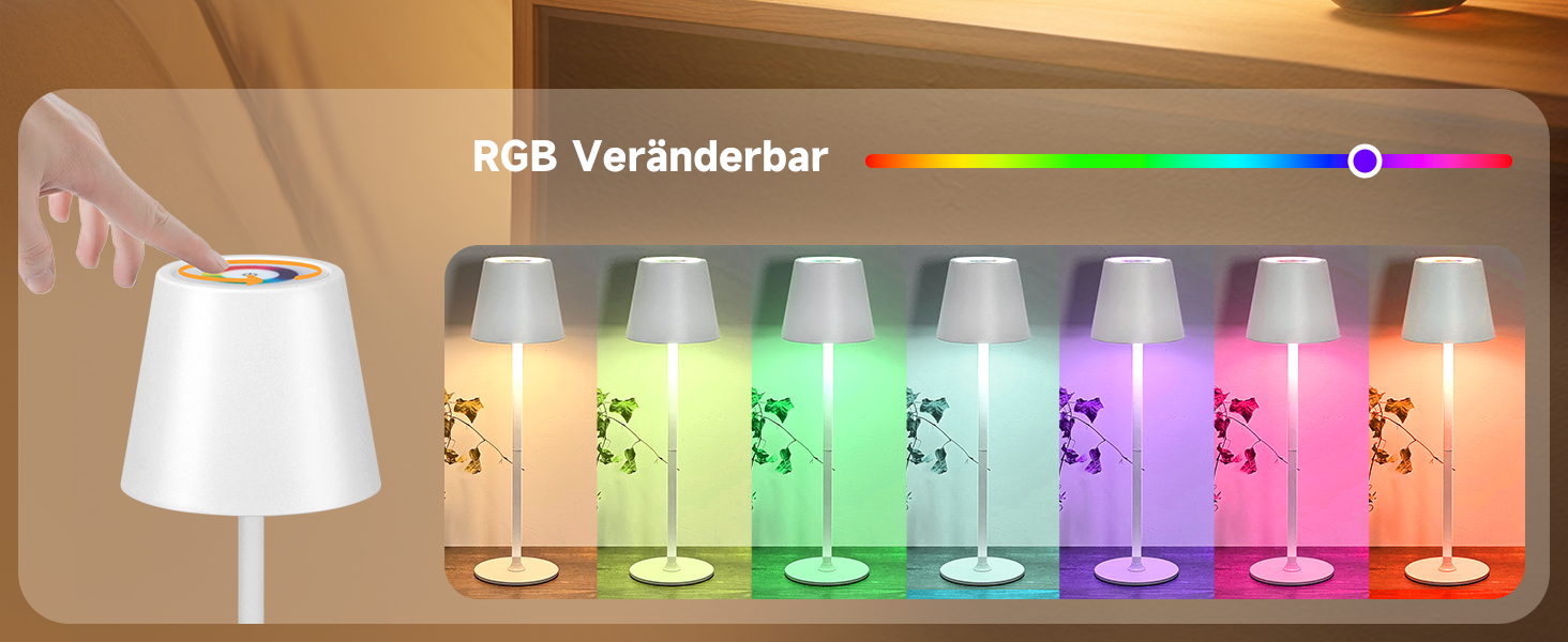 Дві бездротові LED-лампа настільні, перезаряджувані, 3000K, 7 кольорів RGB, USB-C, 5500mAh, вологостійкі, для дому та на вулицю (білі, 2 шт.)