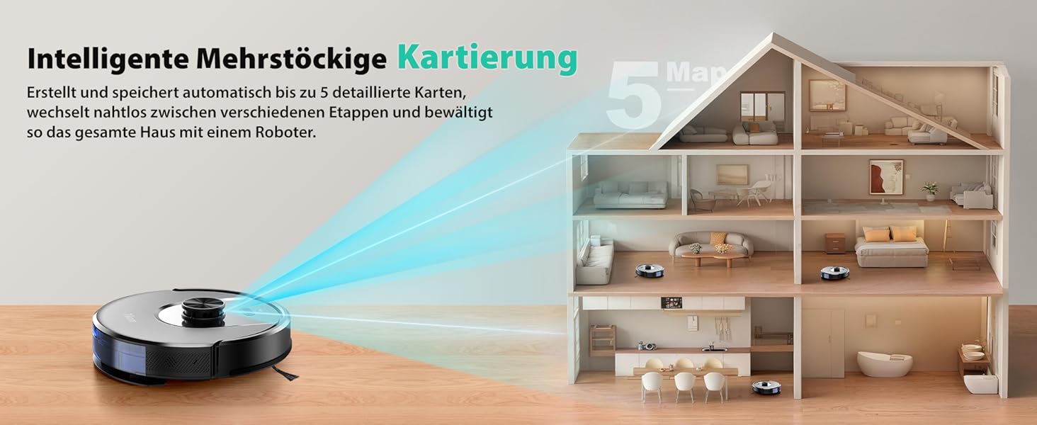 Робот-пилосос Tikom L8000 Plus з потужністю 6000Pa, станція самоочищення, LiDAR-навігація, Wi-Fi, мапінг, для шерсті тварин, килима та твердих підлог
