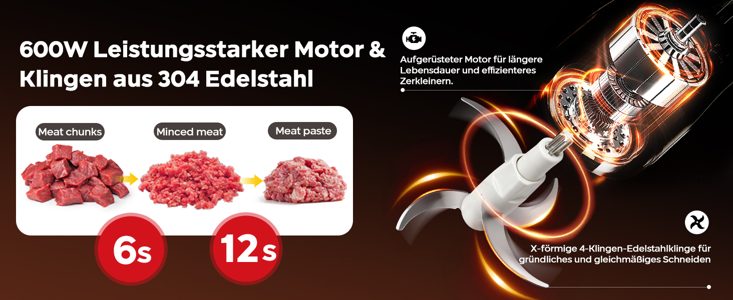 Електричний подрібнювач Bear 2L+1.8L з м'ясоподрібником, 600W, 2 швидкості, 4 леза з нержавіючої сталі, скляна ємність для м'яса, дитячого харчування, фруктів та овочів