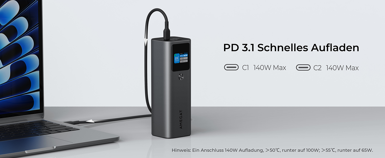 Powerbank 140W, 27600mAh з USB-C PD 3.1: для ноутбуків, планшетів, смартфонів