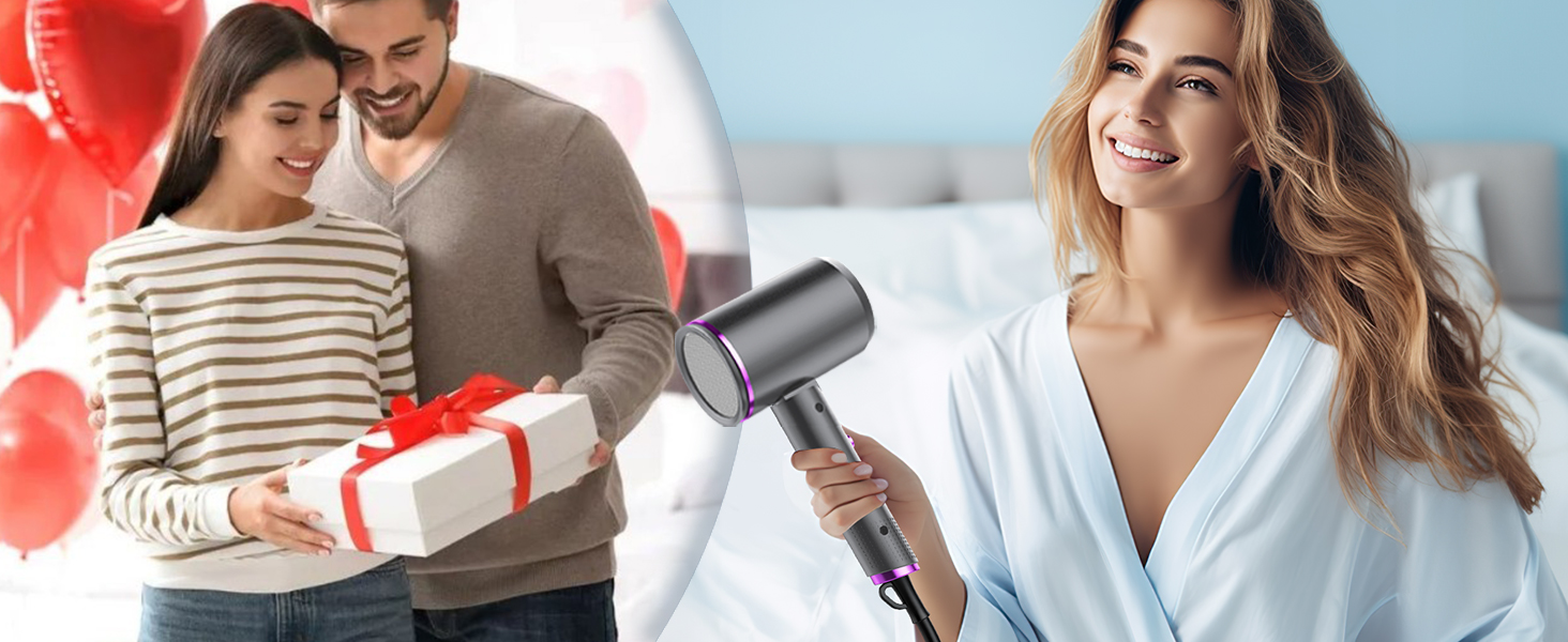 Фен Föhn 2400W з іонізацією, складний, для професійного та домашнього використання. Швидка сушка, гаряче/холодне повітря, мотор AC, дифузор, сумка (Сіро-фіолетовий)