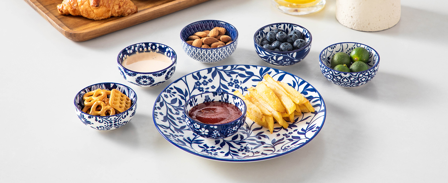 Набір кавових чашок з блюдцями Vancasso Cappuccino SELENE 6шт, 240мл, блакитно-білий вінтаж, порцеляна