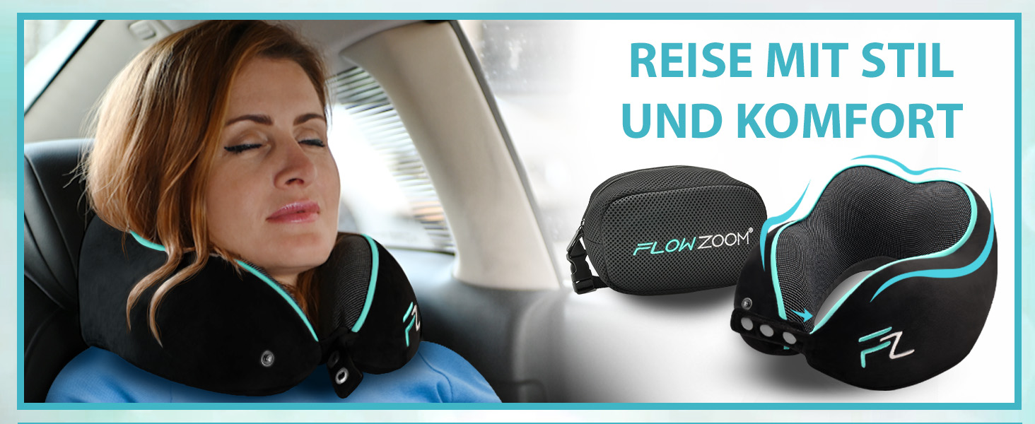 Подушка для шиї FLOWZOOM Comfy - для подорожей літаком та автомобілем. Регульована подушка з піною з пам'яті з підтримкою 360°, м'яка дихаюча обкладинка, транспортна сумка. Колір: сірий (Comfy - чорний)