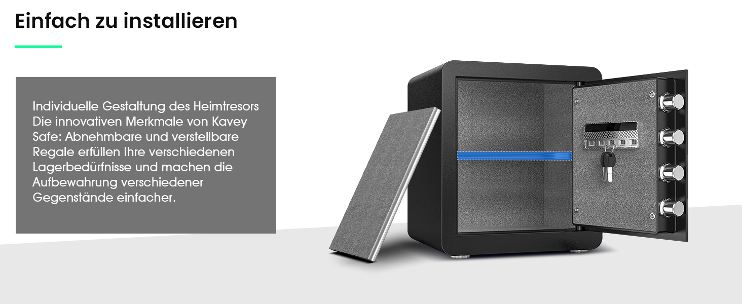 Сейф Kavey 42L з цифровим замком та подвійним сигналом тривоги, з LED-підсвіткою та висувним ящиком