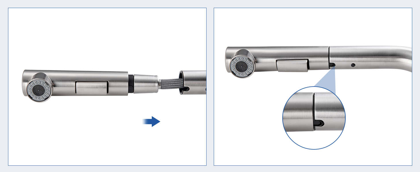Висувна кухонна змішувач з душем, 360° поворот, нержавіюча сталь, 2 режими струменя, кухонна змішувач преміум-класу, сріблястого кольору