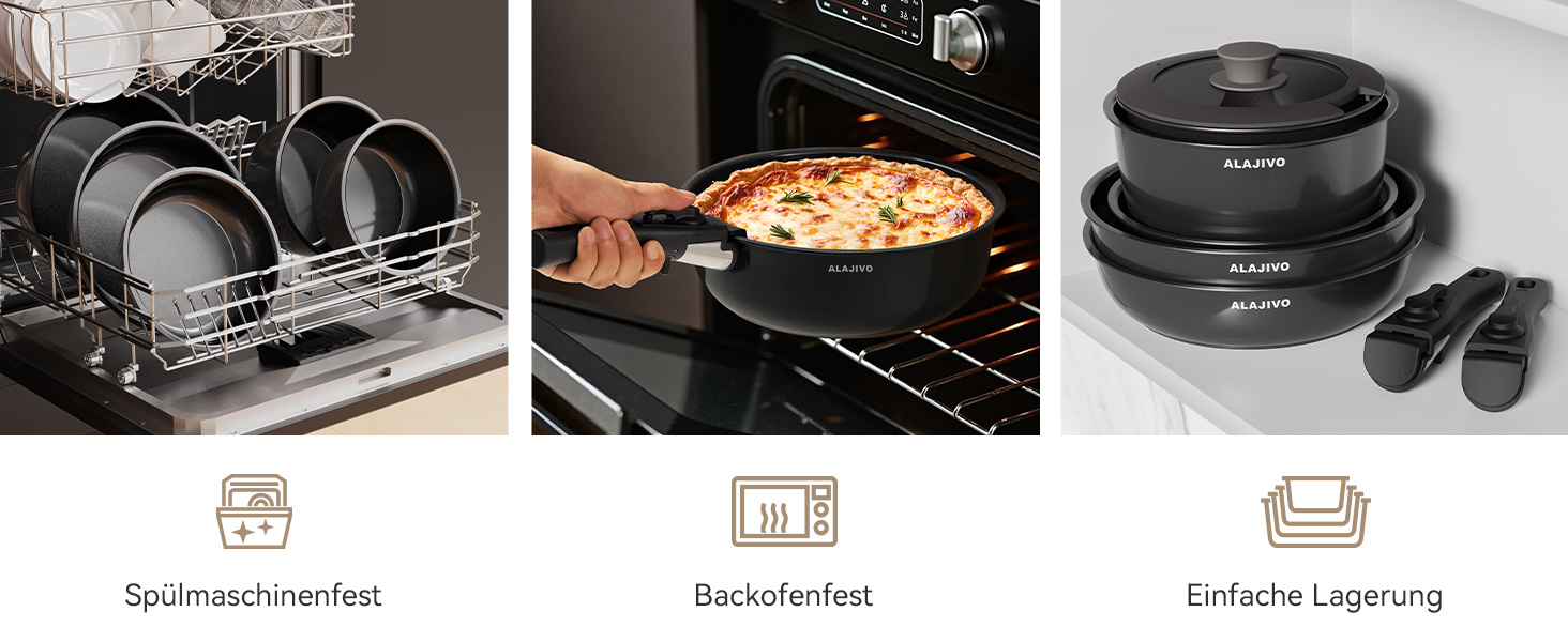 Набір посуду 17 предметів з знімним ручками, антипригарне покриття, для всіх типів плит, включаючи індукційні, сумісний з духовкою (темно-сірий)