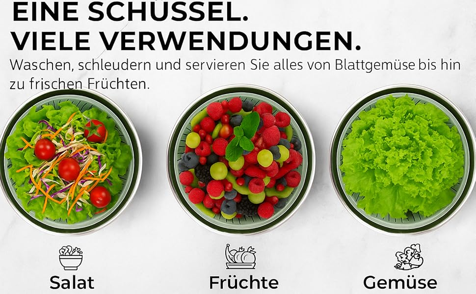 Салатниця-центрифуга з нержавіючої сталі, 500 г об'єму, 5 л, ручний привід з ручкою, неслизький кришка та випуск води, придатна для миття в посудомийній машині, ідеальна для свіжих салатів та овочів